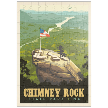 Darstellung des Puzzle Motivs puzzleplate Chimney Rock State Park, NC, Vintage Poster 100 Puzzle