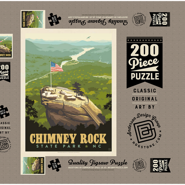 Darstellung des Puzzle Motivs Chimney Rock State Park, NC, Vintage Poster 200 Puzzle Schachtel 3D Modell