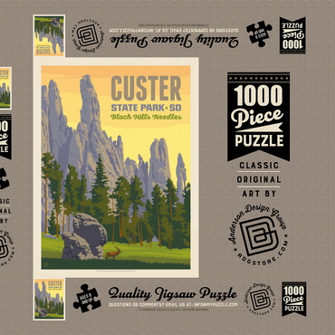 Darstellung des Puzzle Motivs Custer State Park, South Dakota, Vintage Poster 1000 Puzzle Schachtel 3D Modell