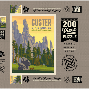 Darstellung des Puzzle Motivs Custer State Park, South Dakota, Vintage Poster 200 Puzzle Schachtel 3D Modell