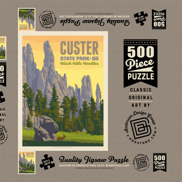 Darstellung des Puzzle Motivs Custer State Park, South Dakota, Vintage Poster 500 Puzzle Schachtel 3D Modell