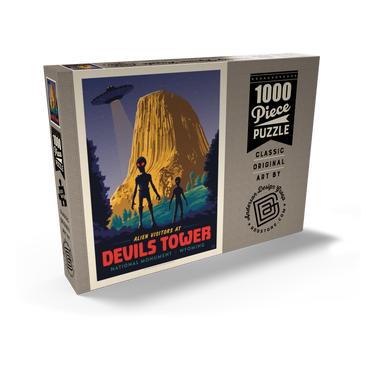 Darstellung des Puzzle Motivs Devils Tower, WY: Alien Visitation, Vintage Poster 1000 Puzzle Schachtel Ansicht2