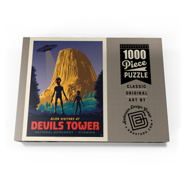 Darstellung des Puzzle Motivs Devils Tower, WY: Alien Visitation, Vintage Poster 1000 Puzzle Schachtel Ansicht3