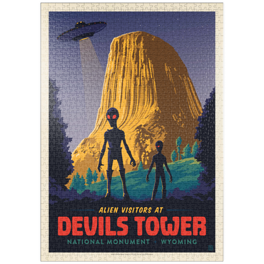 Darstellung des Puzzle Motivs puzzleplate Devils Tower, WY: Alien Visitation, Vintage Poster 1000 Puzzle