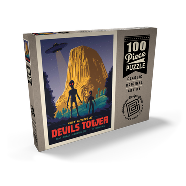 Darstellung des Puzzle Motivs Devils Tower, WY: Alien Visitation, Vintage Poster 100 Puzzle Schachtel Ansicht2