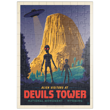 Darstellung des Puzzle Motivs puzzleplate Devils Tower, WY: Alien Visitation, Vintage Poster 100 Puzzle