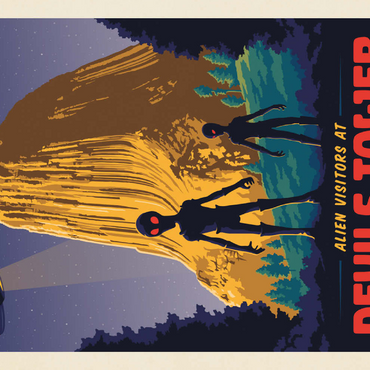 Darstellung des Puzzle Motivs Devils Tower, WY: Alien Visitation, Vintage Poster 100 Puzzle 3D Modell