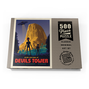 Darstellung des Puzzle Motivs Devils Tower, WY: Alien Visitation, Vintage Poster 500 Puzzle Schachtel Ansicht3