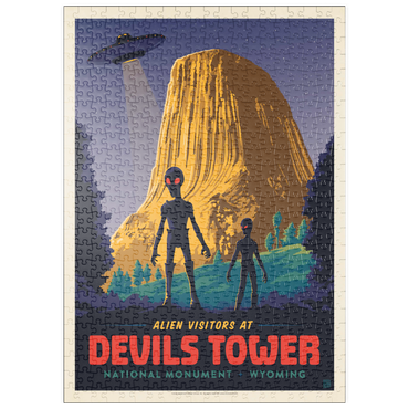 Darstellung des Puzzle Motivs puzzleplate Devils Tower, WY: Alien Visitation, Vintage Poster 500 Puzzle
