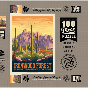 Darstellung des Puzzle Motivs Ironwood Forest National Monument, Arizona, Vintage Poster 100 Puzzle Schachtel 3D Modell