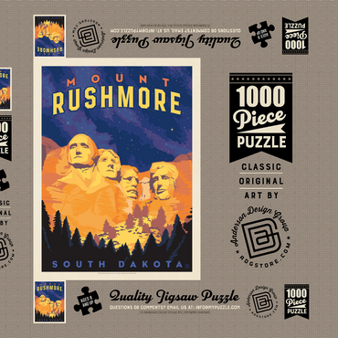 Darstellung des Puzzle Motivs Mt Rushmore National Memorial: At Night, Vintage Poster 1000 Puzzle Schachtel 3D Modell