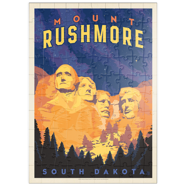 Darstellung des Puzzle Motivs puzzleplate Mt Rushmore National Memorial: At Night, Vintage Poster 100 Puzzle