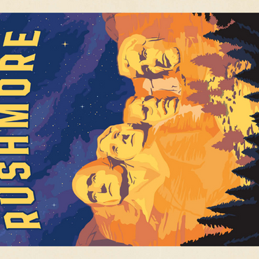 Darstellung des Puzzle Motivs Mt Rushmore National Memorial: At Night, Vintage Poster 100 Puzzle 3D Modell