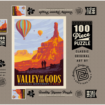 Darstellung des Puzzle Motivs Valley Of The Gods, Utah, Vintage Poster 100 Puzzle Schachtel 3D Modell