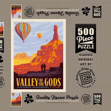 Darstellung des Puzzle Motivs Valley Of The Gods, Utah, Vintage Poster 500 Puzzle Schachtel 3D Modell