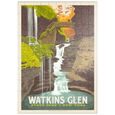 Darstellung des Puzzle Motivs puzzleplate Watkins Glen State Park, New York, Vintage Poster 100 Puzzle