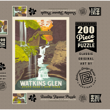 Darstellung des Puzzle Motivs Watkins Glen State Park, New York, Vintage Poster 200 Puzzle Schachtel 3D Modell
