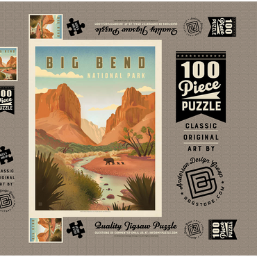 Darstellung des Puzzle Motivs Big Bend National Park: Black Bears, Vintage Poster 100 Puzzle Schachtel 3D Modell