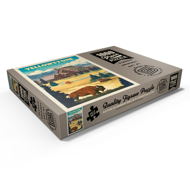 Darstellung des Puzzle Motivs Yellowstone National Park: Old Faithful Inn Bisons, Vintage Poster 1000 Puzzle Schachtel Ansicht1