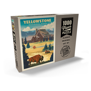Darstellung des Puzzle Motivs Yellowstone National Park: Old Faithful Inn Bisons, Vintage Poster 1000 Puzzle Schachtel Ansicht2
