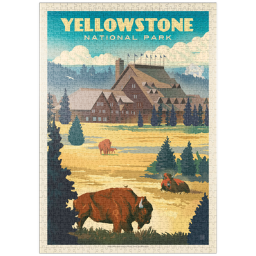 Darstellung des Puzzle Motivs puzzleplate Yellowstone National Park: Old Faithful Inn Bisons, Vintage Poster 1000 Puzzle