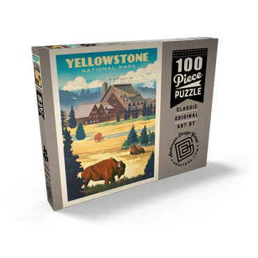 Darstellung des Puzzle Motivs Yellowstone National Park: Old Faithful Inn Bisons, Vintage Poster 100 Puzzle Schachtel Ansicht2