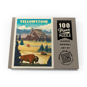 Darstellung des Puzzle Motivs Yellowstone National Park: Old Faithful Inn Bisons, Vintage Poster 100 Puzzle Schachtel Ansicht3