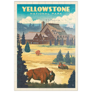 Darstellung des Puzzle Motivs puzzleplate Yellowstone National Park: Old Faithful Inn Bisons, Vintage Poster 100 Puzzle