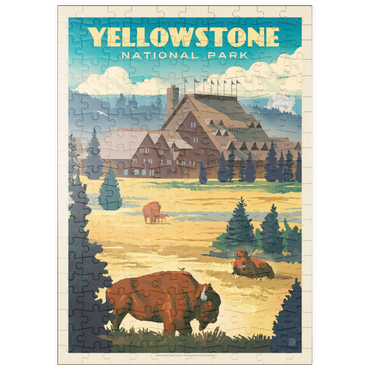 Darstellung des Puzzle Motivs puzzleplate Yellowstone National Park: Old Faithful Inn Bisons, Vintage Poster 200 Puzzle