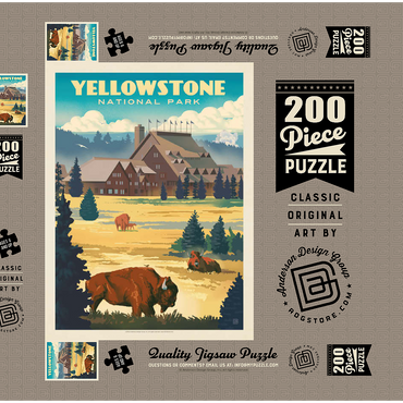 Darstellung des Puzzle Motivs Yellowstone National Park: Old Faithful Inn Bisons, Vintage Poster 200 Puzzle Schachtel 3D Modell