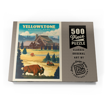 Darstellung des Puzzle Motivs Yellowstone National Park: Old Faithful Inn Bisons, Vintage Poster 500 Puzzle Schachtel Ansicht3