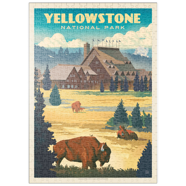 Darstellung des Puzzle Motivs puzzleplate Yellowstone National Park: Old Faithful Inn Bisons, Vintage Poster 500 Puzzle