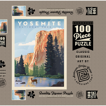 Darstellung des Puzzle Motivs Yosemite National Park: In The Shadow Of El Capitan, Vintage Poster 100 Puzzle Schachtel 3D Modell