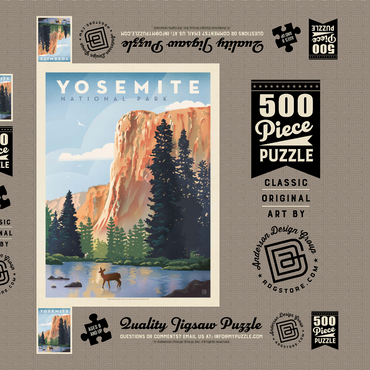 Darstellung des Puzzle Motivs Yosemite National Park: In The Shadow Of El Capitan, Vintage Poster 500 Puzzle Schachtel 3D Modell