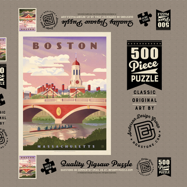 Darstellung des Puzzle Motivs Boston: Anderson Memorial Bridge, Vintage Poster 500 Puzzle Schachtel 3D Modell