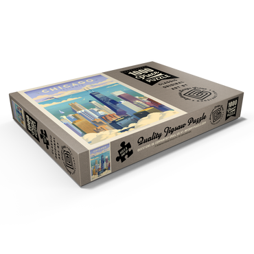 Darstellung des Puzzle Motivs Chicago: Bird's Eye View Of Lake Michigan, Vintage Poster 1000 Puzzle Schachtel Ansicht1