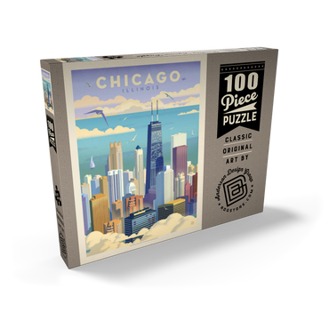 Darstellung des Puzzle Motivs Chicago: Bird's Eye View Of Lake Michigan, Vintage Poster 100 Puzzle Schachtel Ansicht2