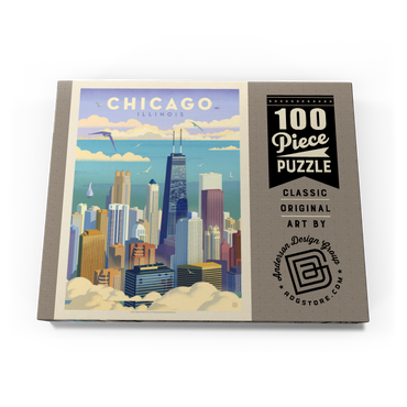 Darstellung des Puzzle Motivs Chicago: Bird's Eye View Of Lake Michigan, Vintage Poster 100 Puzzle Schachtel Ansicht3