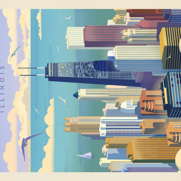 Darstellung des Puzzle Motivs Chicago: Bird's Eye View Of Lake Michigan, Vintage Poster 200 Puzzle 3D Modell