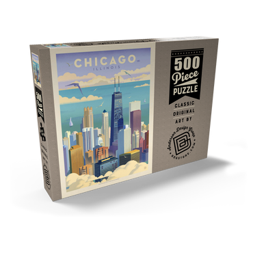 Darstellung des Puzzle Motivs Chicago: Bird's Eye View Of Lake Michigan, Vintage Poster 500 Puzzle Schachtel Ansicht2