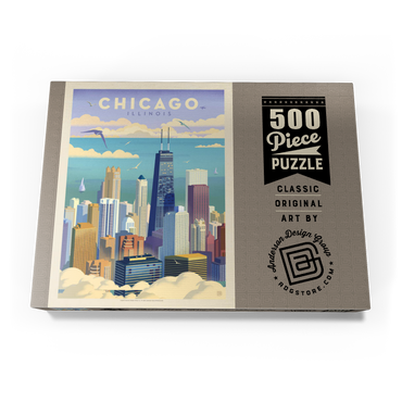 Darstellung des Puzzle Motivs Chicago: Bird's Eye View Of Lake Michigan, Vintage Poster 500 Puzzle Schachtel Ansicht3
