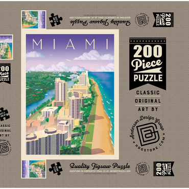 Darstellung des Puzzle Motivs Miami, FL: Bird's Eye View, Vintage Poster 200 Puzzle Schachtel 3D Modell