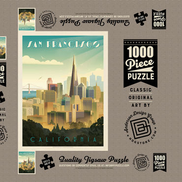 Darstellung des Puzzle Motivs San Francisco, CA: Tower View, Vintage Poster 1000 Puzzle Schachtel 3D Modell