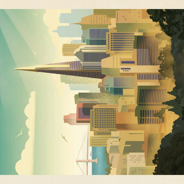 Darstellung des Puzzle Motivs San Francisco, CA: Tower View, Vintage Poster 100 Puzzle 3D Modell