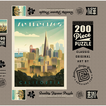 Darstellung des Puzzle Motivs San Francisco, CA: Tower View, Vintage Poster 200 Puzzle Schachtel 3D Modell