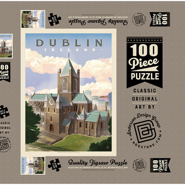 Darstellung des Puzzle Motivs Ireland: Dublin, Vintage Poster 100 Puzzle Schachtel 3D Modell