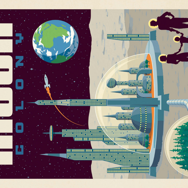 Darstellung des Puzzle Motivs Moon Colony: Home Away From Home, Vintage Poster 1000 Puzzle 3D Modell