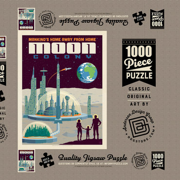 Darstellung des Puzzle Motivs Moon Colony: Home Away From Home, Vintage Poster 1000 Puzzle Schachtel 3D Modell