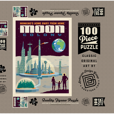 Darstellung des Puzzle Motivs Moon Colony: Home Away From Home, Vintage Poster 100 Puzzle Schachtel 3D Modell