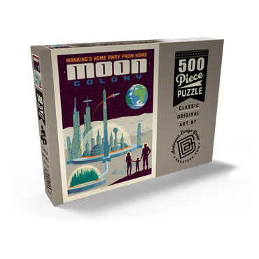 Darstellung des Puzzle Motivs Moon Colony: Home Away From Home, Vintage Poster 500 Puzzle Schachtel Ansicht2
